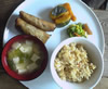 竹の子ご飯、南瓜の煮物、春巻、漬物、ネギと豆腐の味噌汁